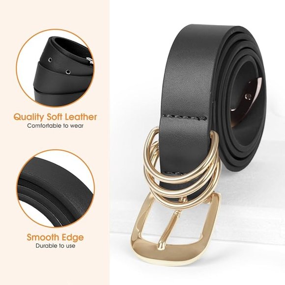 Women\'s leather belt with gold buckle main image 4